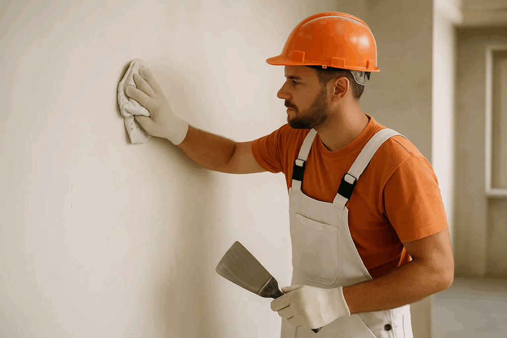 Homem preparando a superfície para aplicar a tinta para parede